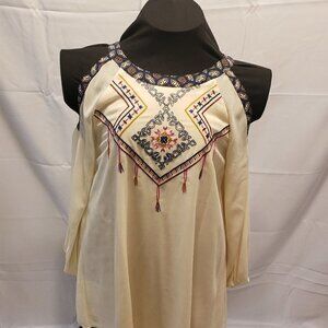 Flying Tomato Cream LS Dress with Cold Shoulders